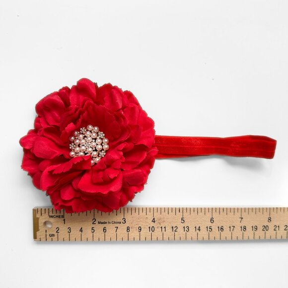NWT Pretty Vintage Inspired Girls Headband Hair Floral Beaded Christmas Red OS - Picture 3 of 3